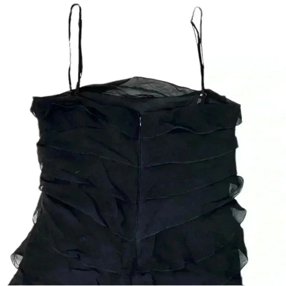 Tadashi Shoji Womens‎ Black Tiered Silk Spaghetti Strap Midi Dress. Size 8 - Picture 5 of 7